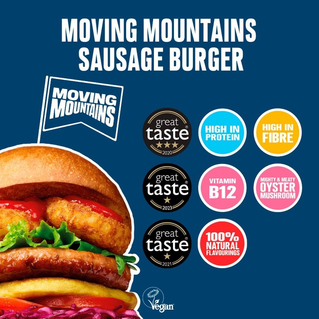 Moving Mountains Plant-Based Sausage Burger 227g, imported from the UK