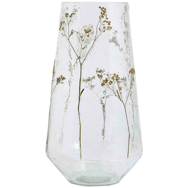 M&S pressed flower glass vase, clear medium size, UK version