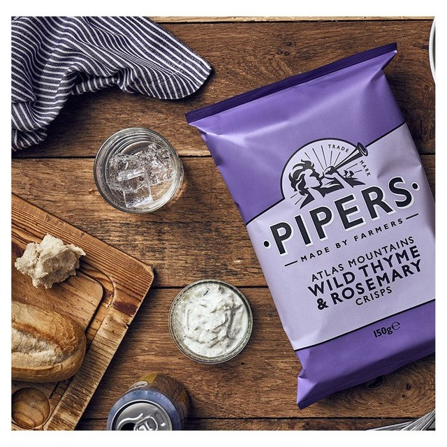 Pipers Wild Thyme & Rosemary crisps 150g, imported from the UK
