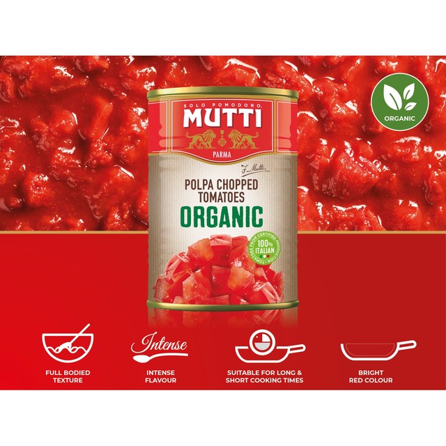 Mutti organic chopped Italian tomatoes 400g, imported from the UK