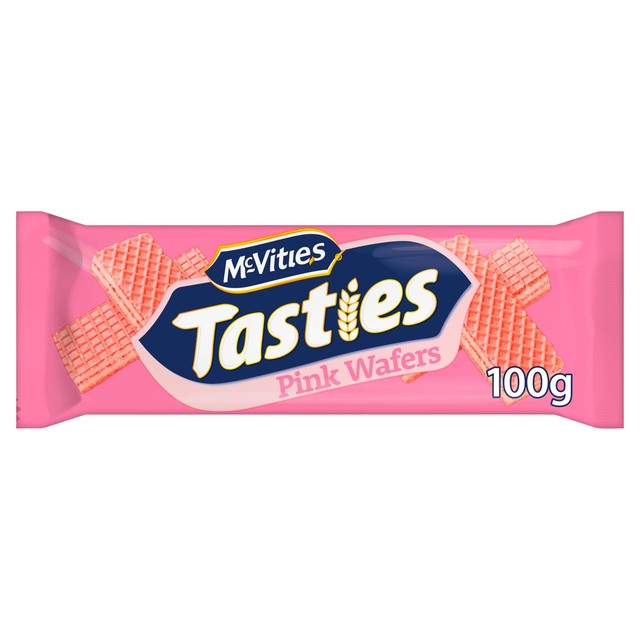 McVitie's Tasties Pink Wafer Biscuits 100g, imported from the UK