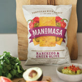Manomasa Manchego and green olive tortilla chips 140g (British brand)