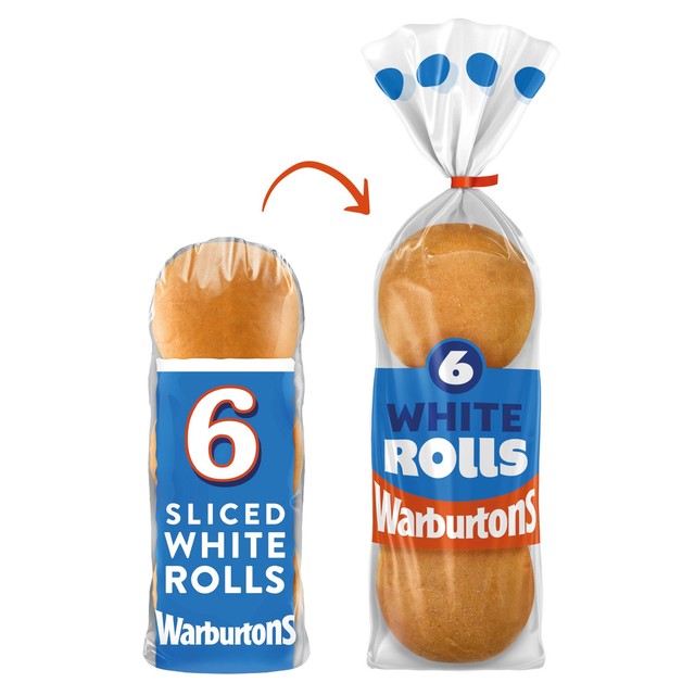 Warburtons 6 sliced white rolls (British brand)