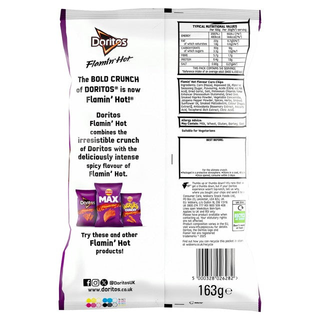 Doritos Extra Flamin' Hot tortilla chips 163g - British product