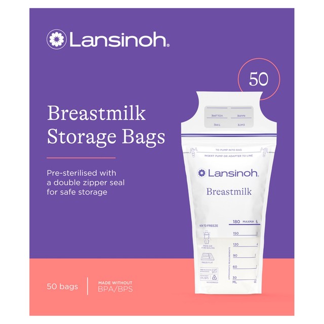 Lansinoh breastmilk storage bags with double zipper seal, UK version