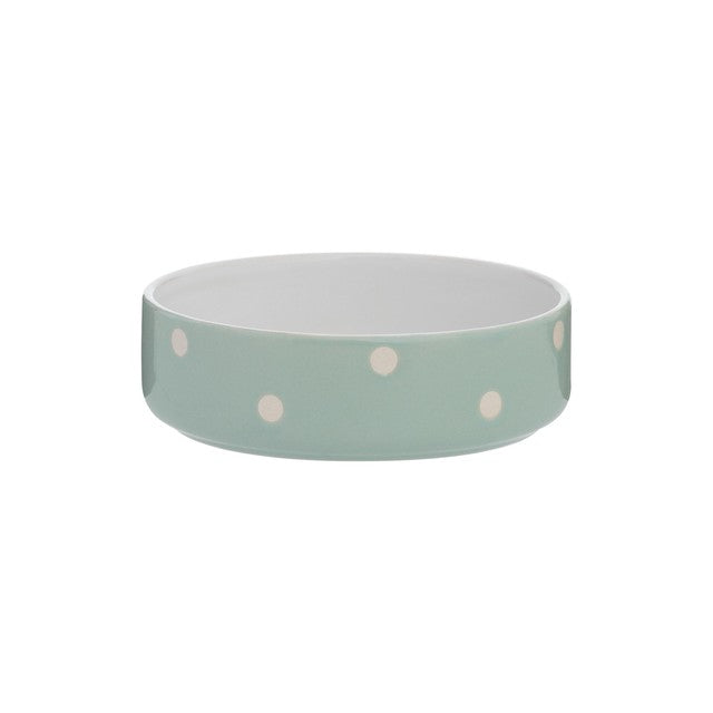 Mason Cash Polka Dot Sage pet bowl 13cm, imported from the UK