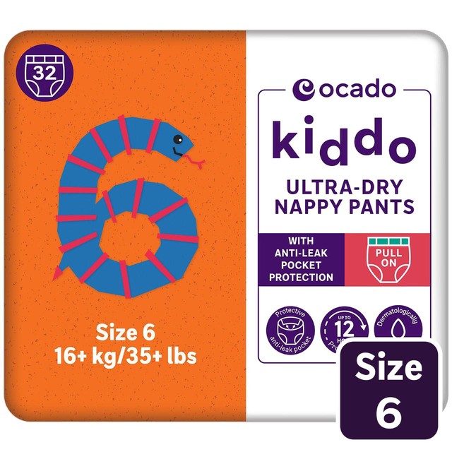 Ocado Kiddo Nappy Pants Size 6 32 Pack, imported from the UK