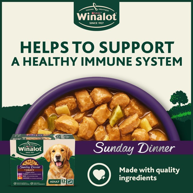 Winalot Sunday Dinner Mixed in Gravy wet dog food 12 x 100g pouches (British brand)