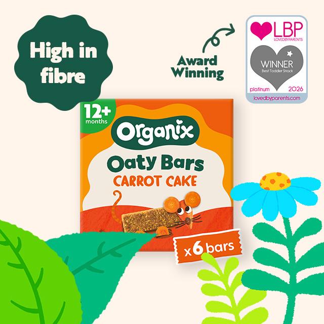Organix Carrot Cake Oaty Bars toddler multipack 6x23g, imported from the UK