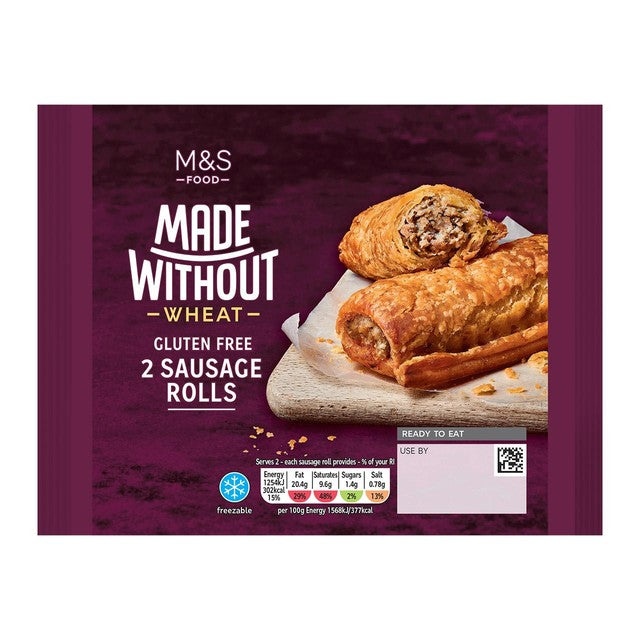 M&S Made Without sausage rolls 2 per pack, imported from the UK