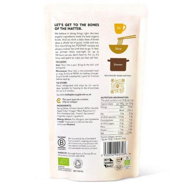 Borough Broth low FODMAP chicken bone broth 324g - British product