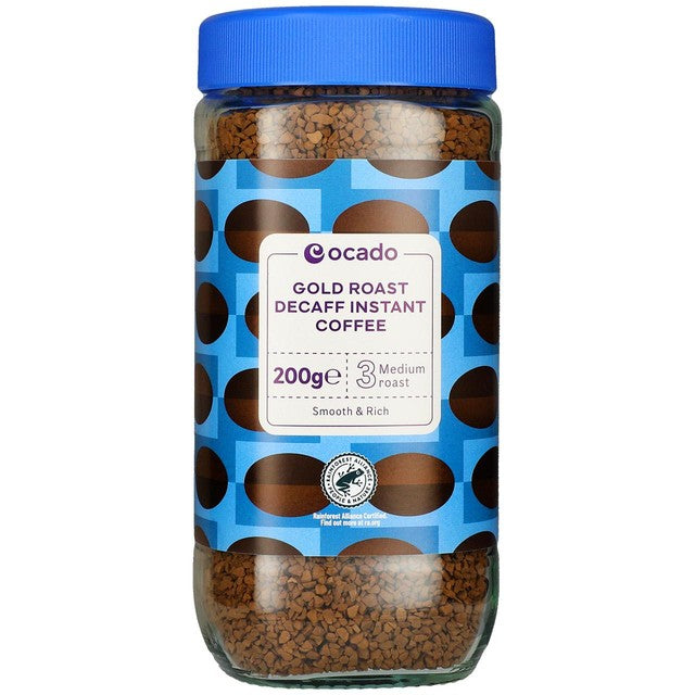 Ocado Gold Roast Decaff instant coffee 200g, imported from the UK