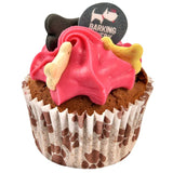 The Barking Bakery Woofin dog treat muffin, vanilla with pink yoghurt icing, 95g (British brand)