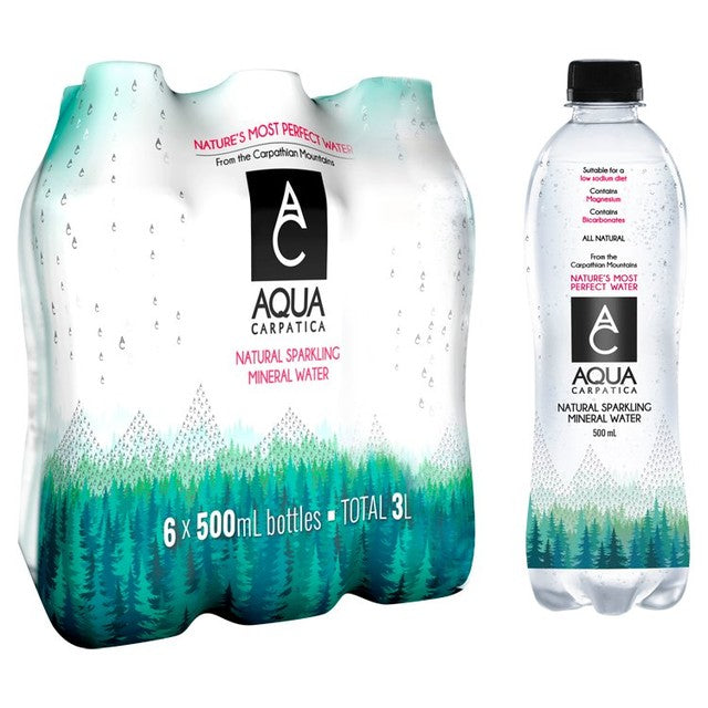 Aqua Carpatica naturally sparkling mineral water nitrate-free 6 x 500ml - British product