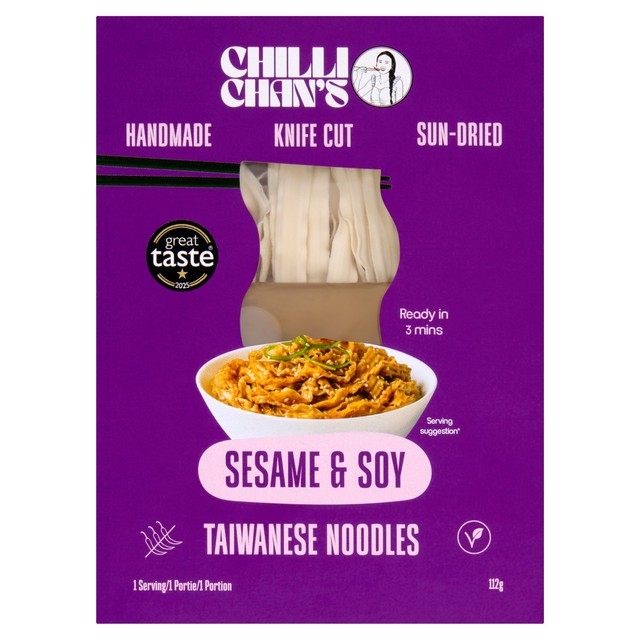 Chilli Chan's sesame soy knife cut noodles 112g, imported from the UK
