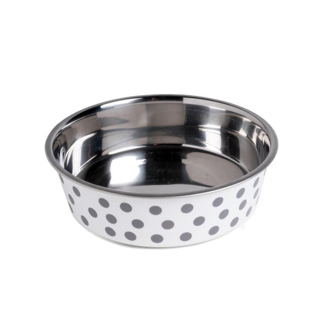 Petface Deli Grey Spots dog bowl 17cm, imported from the UK