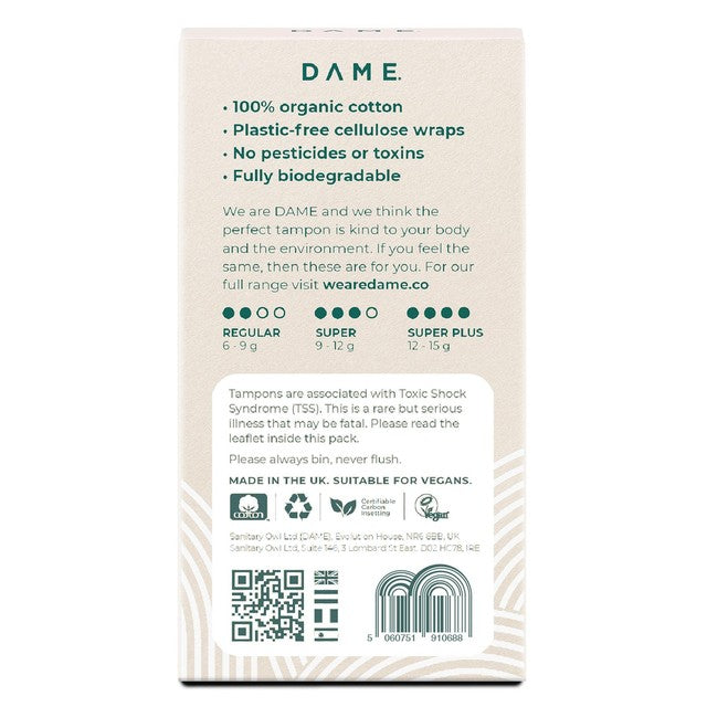 Dame organic cotton tampons super plus - British product