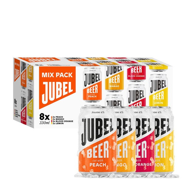 JUBEL gluten-free beer mixed pack with peach, mango, blood orange, and lemon 8 x 330ml, UK version