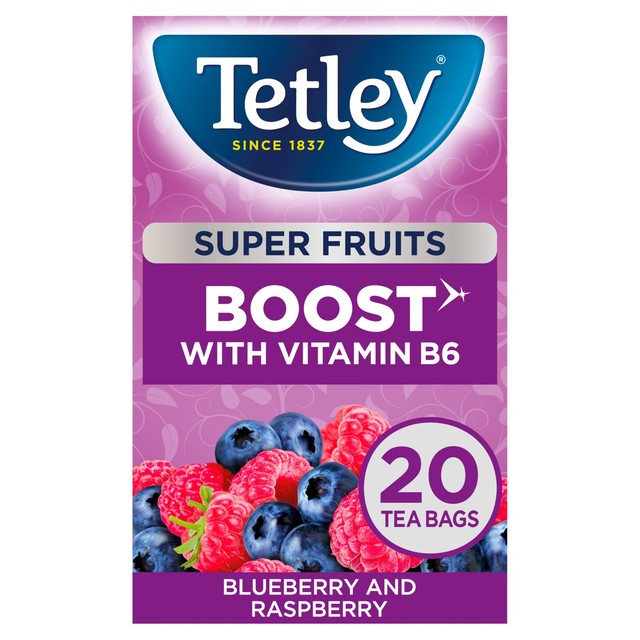 Tetley Super Fruit Tea Blueberry Raspberry 20 bags (British brand)
