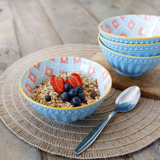 KitchenCraft pale blue detailed ceramic bowl 16x16x7.2 cm, UK version
