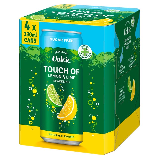Volvic lemon and lime sparkling sugar free flavoured water 4 x 330ml cans (British brand)