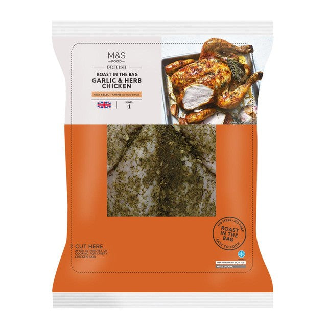 M&S garlic and herb whole chicken 1.55kg, imported from the UK
