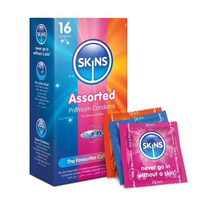 Skins Assorted Condoms Natural Dots and Ribs 16 Pack (British brand)