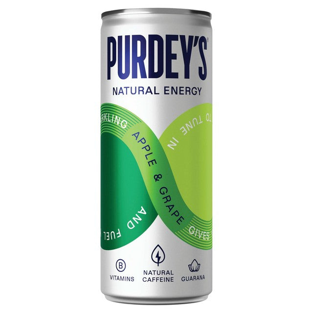 Purdey's Apple & Grape energy drink 330ml, imported from the UK