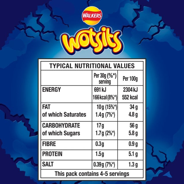 Wotsits Crunchy Really Cheesy corn snacks 140g (British brand)