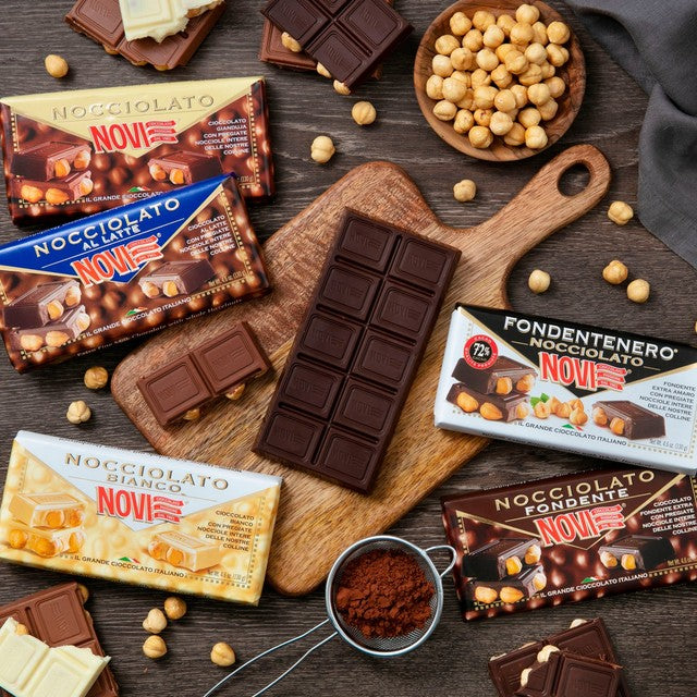 Novi dark chocolate bar with whole hazelnuts 130g, imported from the UK