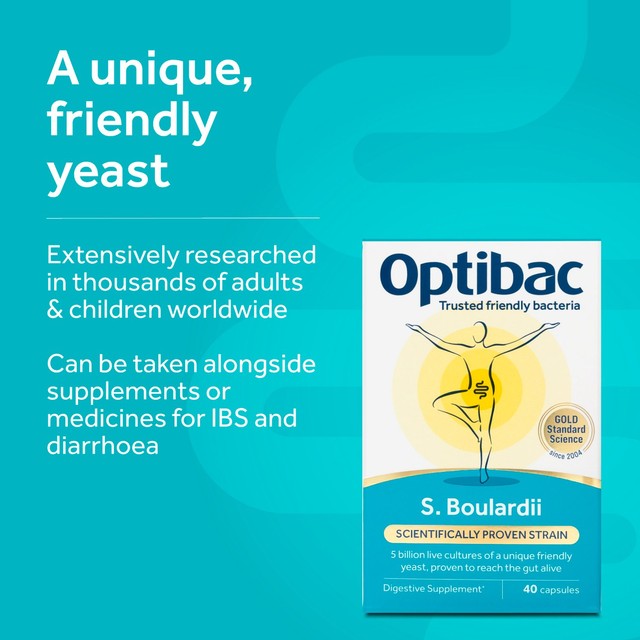 Optibac Saccharomyces Boulardii probiotic capsules 16 count, imported from the UK