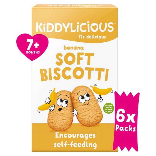 Kiddylicious Banana Soft Biscotti baby snacks 6 x 20g, UK version