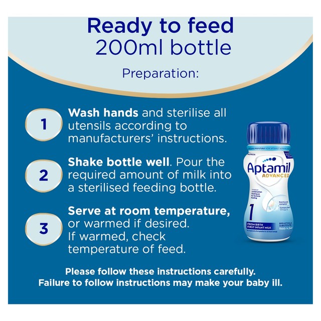 Aptamil Advanced first infant milk formula 12 x 200ml - British product