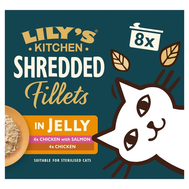Lily's Kitchen cat food shredded fillets in jelly with chicken and salmon 8 x 70g, UK version