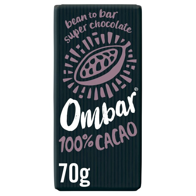 OMBAR 100% Cacao dark chocolate bar 70g, imported from the UK