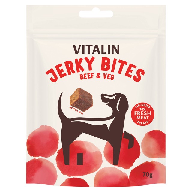 Vitalin Beef & Veg Jerky Bites dog treats 70g (British brand)