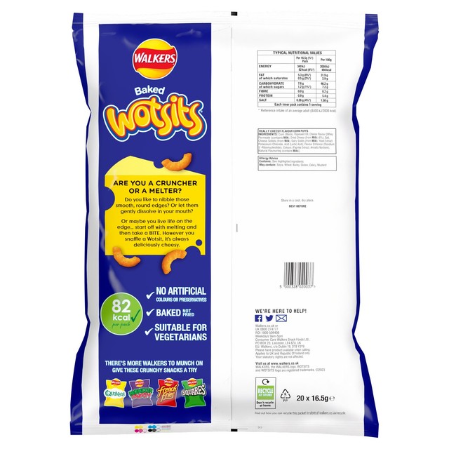 Walkers Wotsits Really Cheesy corn snacks 20x16.5g multipack (British brand)
