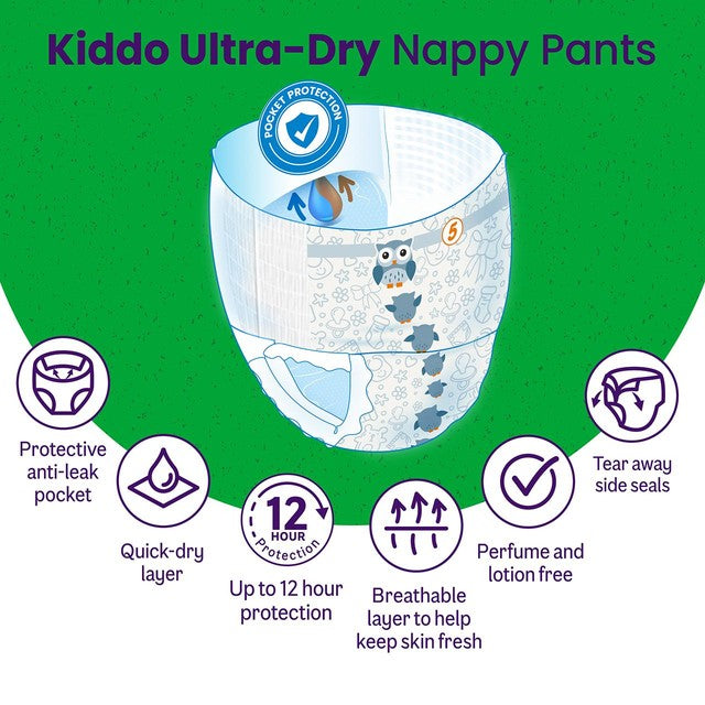Ocado Kiddo Ultra-Dry Nappy Pants Size 5 (12-18kg), imported from the UK