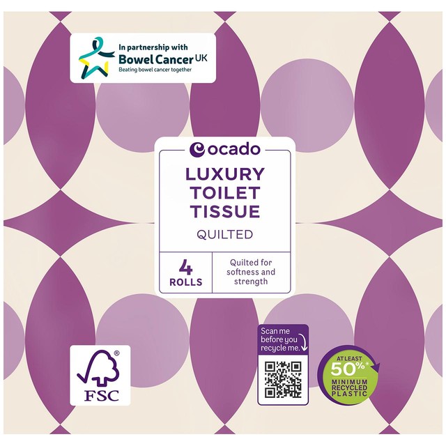 Ocado luxury quilted toilet tissue 4 rolls, imported from the UK