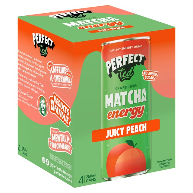 PerfectTed energy drink Juicy Peach 4 pack - British product