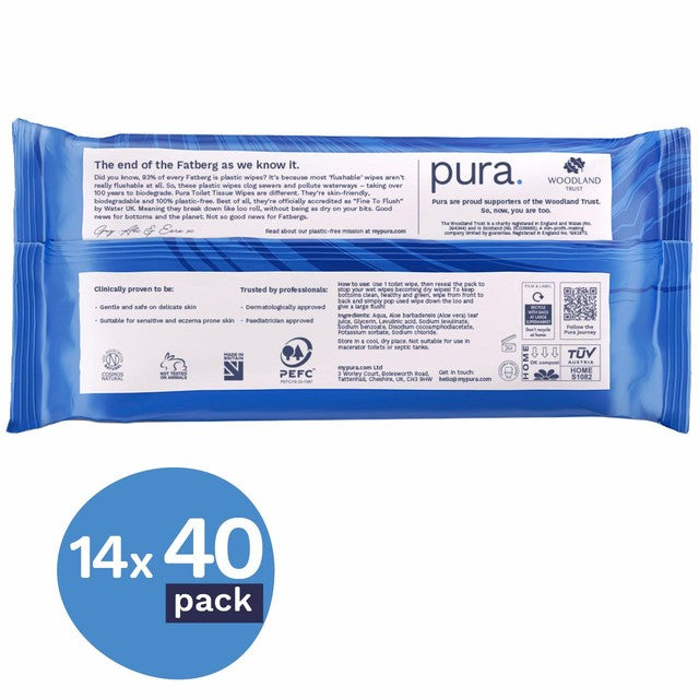 Pura flushable toilet tissue wipes multipack, imported from the UK