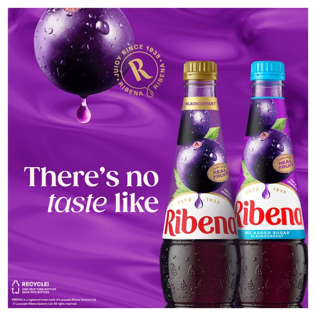 Ribena blackcurrant squash no added sugar, imported from the UK