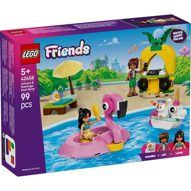 Lego Friends unicorn flamingo pool party set 99 pieces, UK version