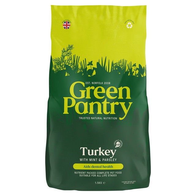 Green Pantry dog food dental health turkey mint parsley (British brand)