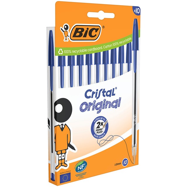 BIC Cristal ballpoint pens blue box of 10 - British product