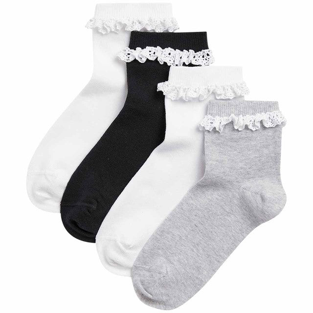 M&S Girls Cotton Socks Grey 4-pack, imported from the UK