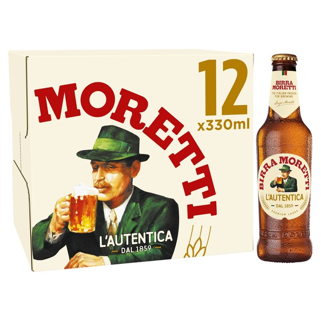Birra Moretti lager beer 12 x 330ml bottles - British product
