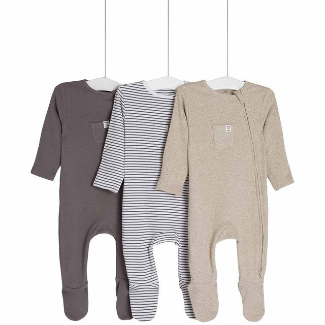 M&S Girl Striped Sleepsuits Newborn Grey, imported from the UK