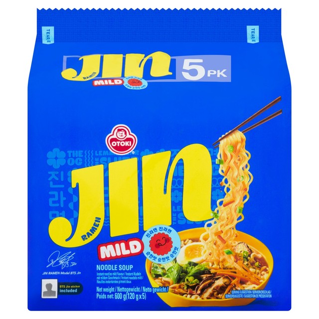 Ottogi Jin Ramen mild noodles 120gx5 pack, imported from the UK