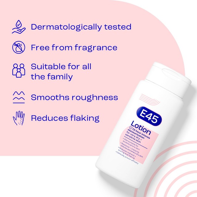 E45 moisturising lotion for dry sensitive skin 200ml (British brand)